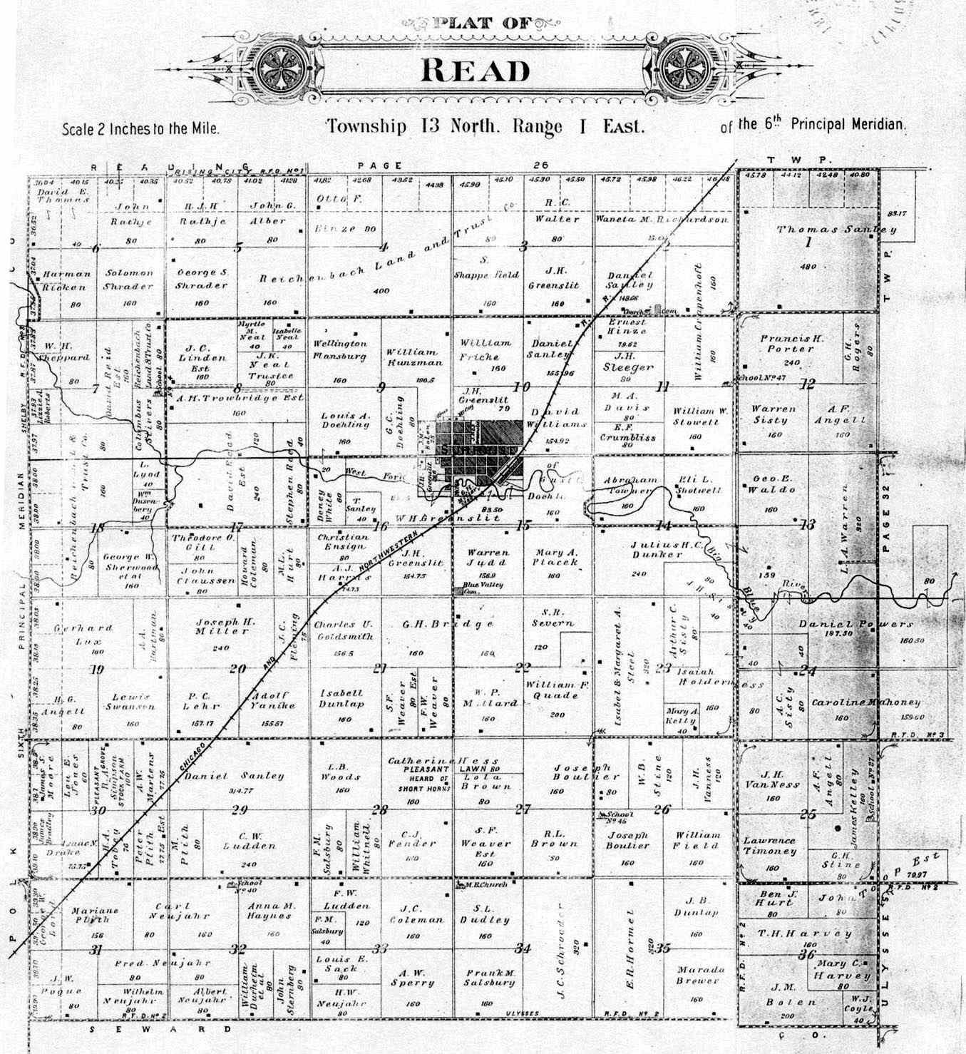 Read Township Butler County Nebraska Plat Map for 1906