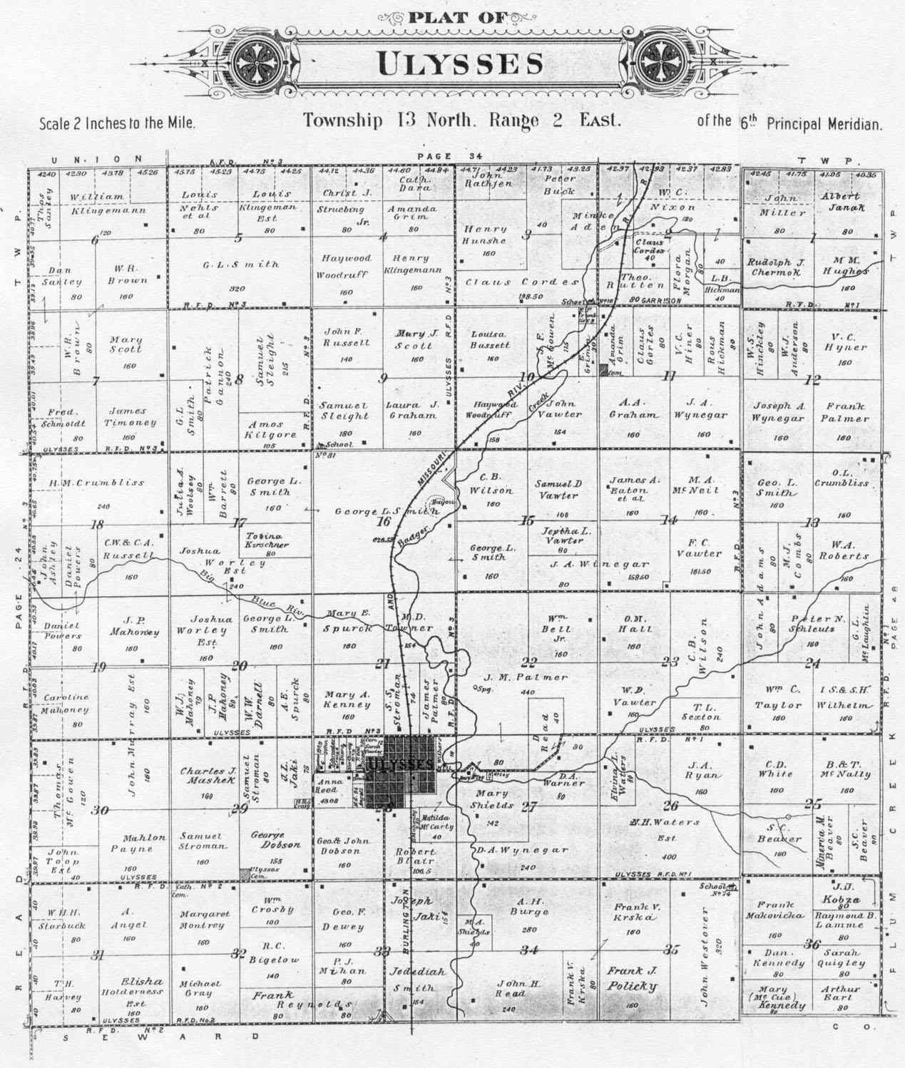 Ulyssses Township Butler County Nebraska Plat Map for 1906