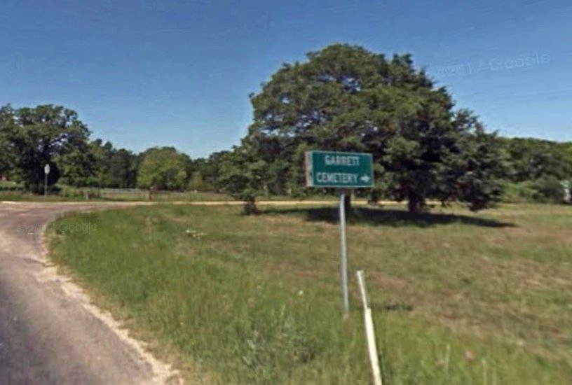 Garrett Cemetery highway sign, Falls County, Texas
