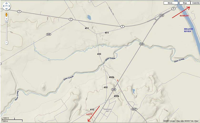 Beulah Cemetery Map, Falls County, Texas