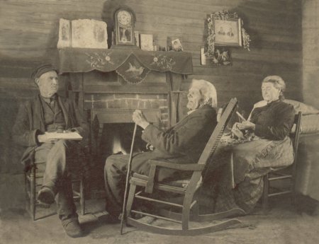 Group around fireplace