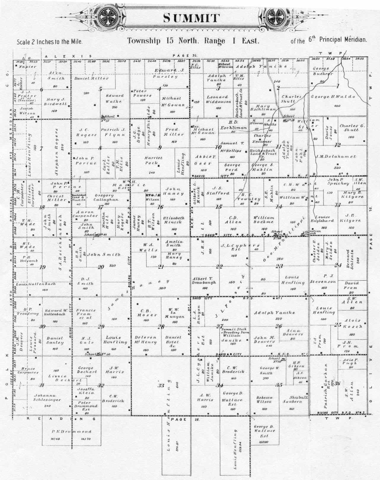 Summit Township Butler County Nebraska Plat Map for 1906