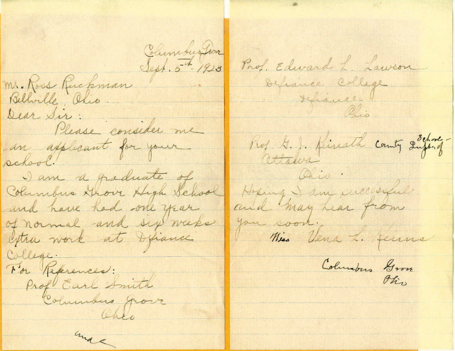 Vena Keirns letter
