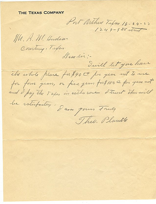 Theo Plautte letter to R. M. Hudson