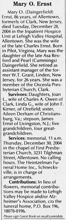 Obituary for Mary O. Ernst - 