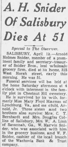 Obituary for A H Snider - 