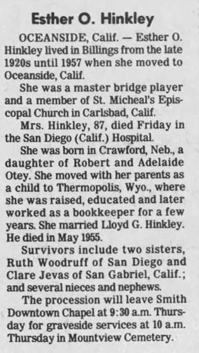 Obituary for Esther O. Hinkley (Aged 87) - 