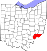 Map of Ohio highlighting Washington County