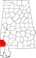 Map of Alabama highlighting Washington County