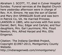 Abraham Scott's Obit per findagrave.com