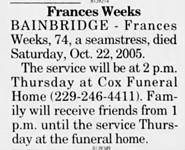 Obituary for Frances Weeks (Aged 74) - 