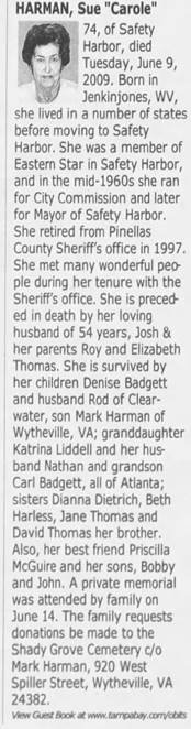Obituary for Sue HARMAN (Aged 74) - 