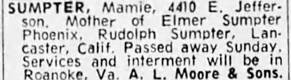 Obituary for Mamie SUMPTER - 
